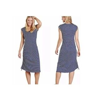 Toad & Co Muse Dress Organic Cotton Size XS Navy Striped Activewear Knee Length